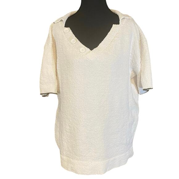 Rachel Comey Terrycloth Sweater Top White Short Sleeve Textured Knit Peru medium - Picture 1 of 8